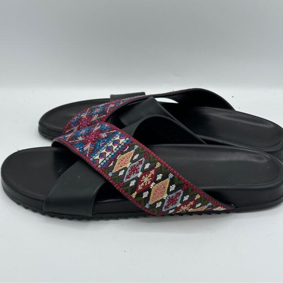JOHNNY WAS Breatriz Embroidered Criss Cross Slide Sandal Black Sz 40/10 - Picture 4 of 9